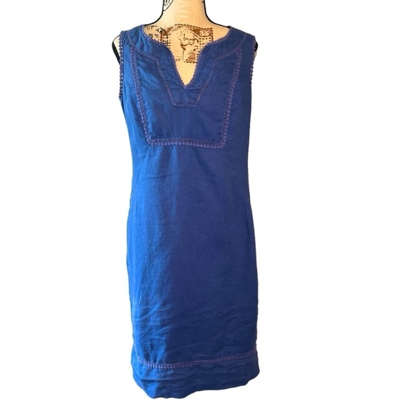 Boden 100% linen sleeveless blue dress in a size 4L - Picture 2 of 12
